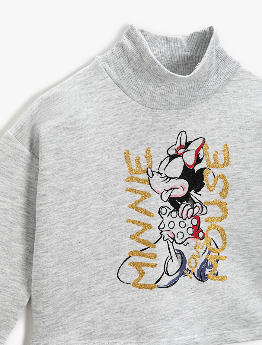 Minnie Mouse Lisanslı Baskılı Sweatshirt Balon Kollu Pamuklu