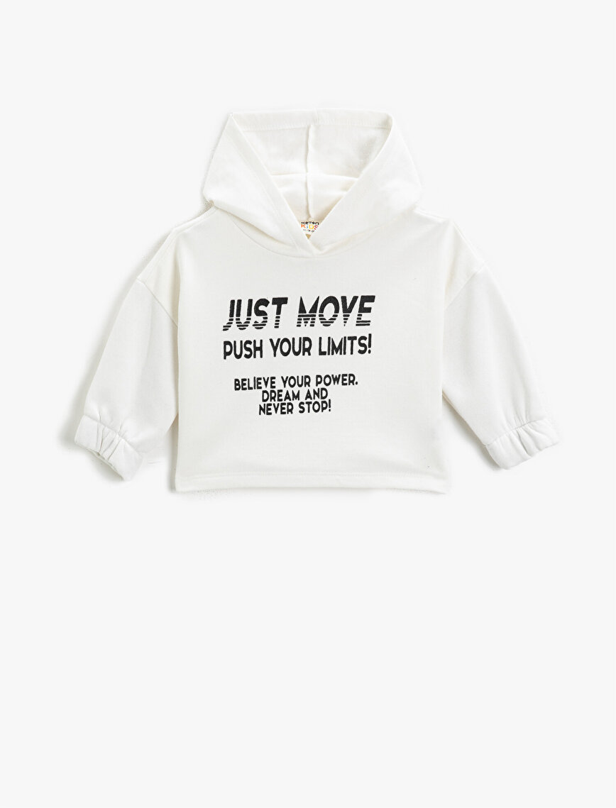 Slogan Printed Hooded Sweatshirt Cotton Long Sleeve