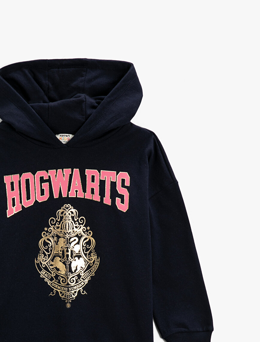 Harry Potter Hogwarts Lisanslı Baskılı Kapşonlu Sweatshirt Pamuklu