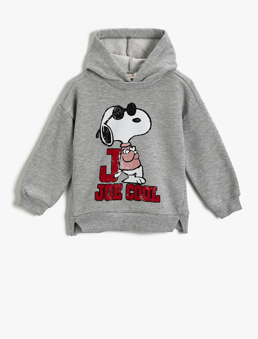 Snoopy Lisanslı Baskılı Kapşonlu Sweatshirt Pamuklu