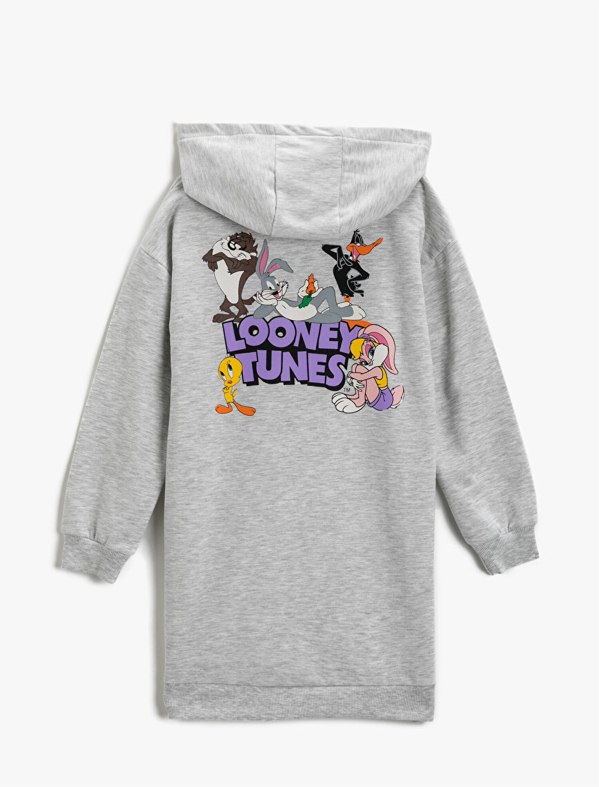 Looney Tunes Lisanslı Baskılı Kapüşonlu Sweatshirt Elbise