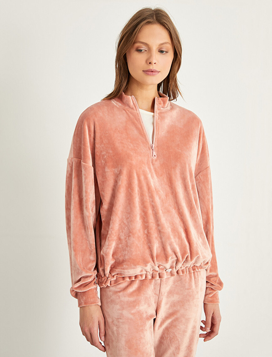 Zip Neck Velvet Pyjamas Top