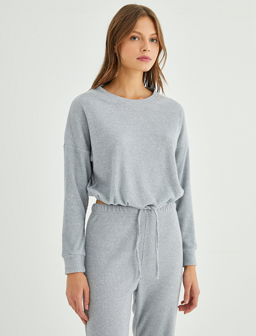 Shirred Waist Long Sleeve Knit Pyjamas Top