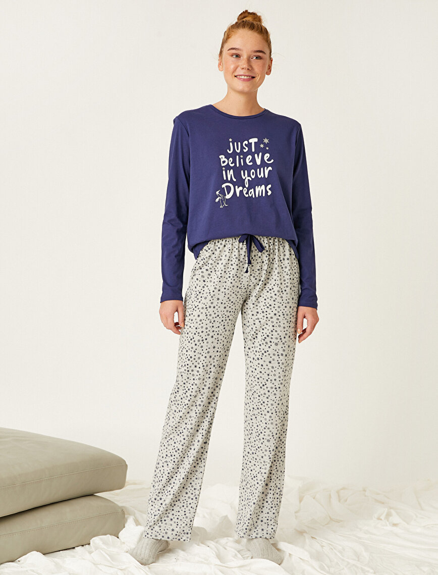 Desenli Uzun Kollu Pijama Takımı