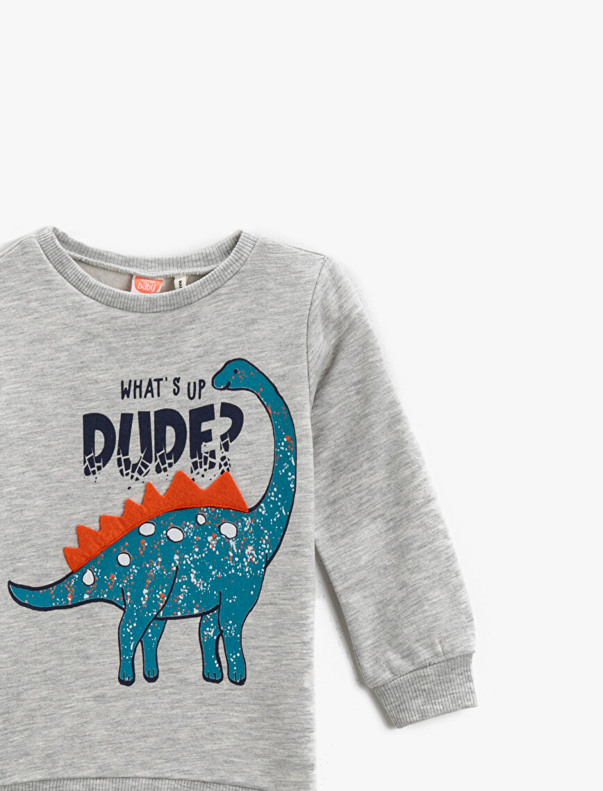 Crew Neck Long Sleeve Dinosaur Printed Sweatshirt Baby Boy