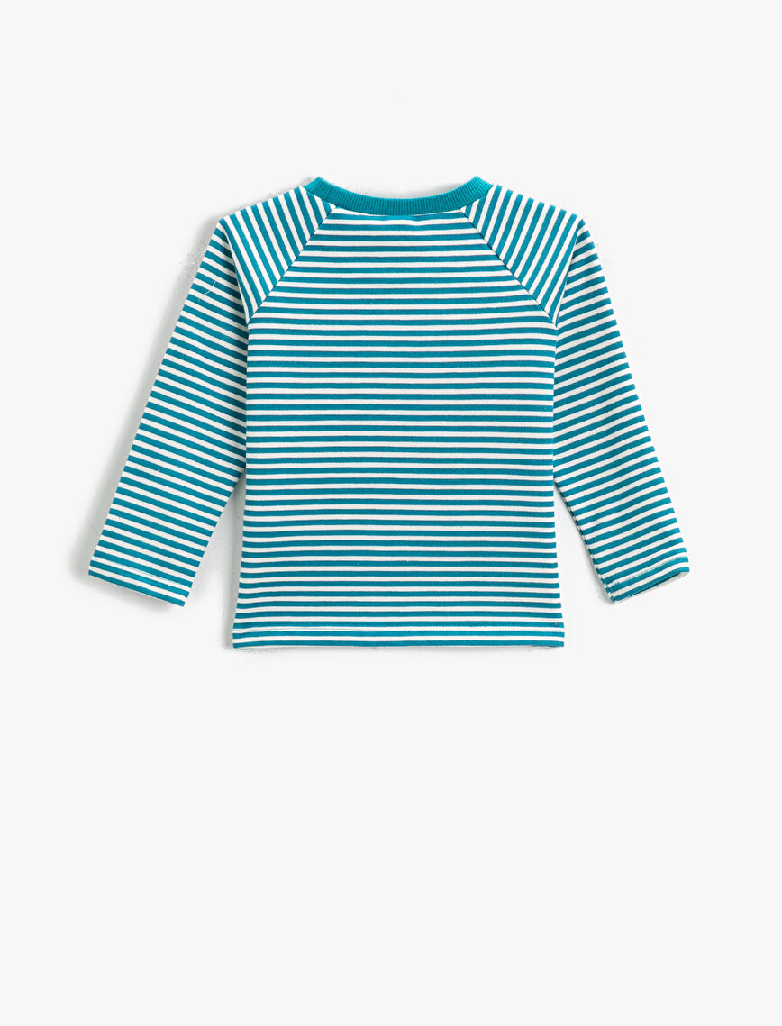 Cool Printed Striped Sweatshirt Crew Neck Cotton