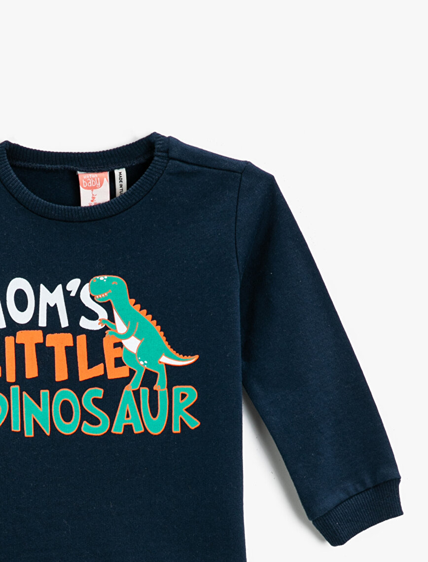 Dinosaur Printed Sweatshirt Crew Neck Cotton