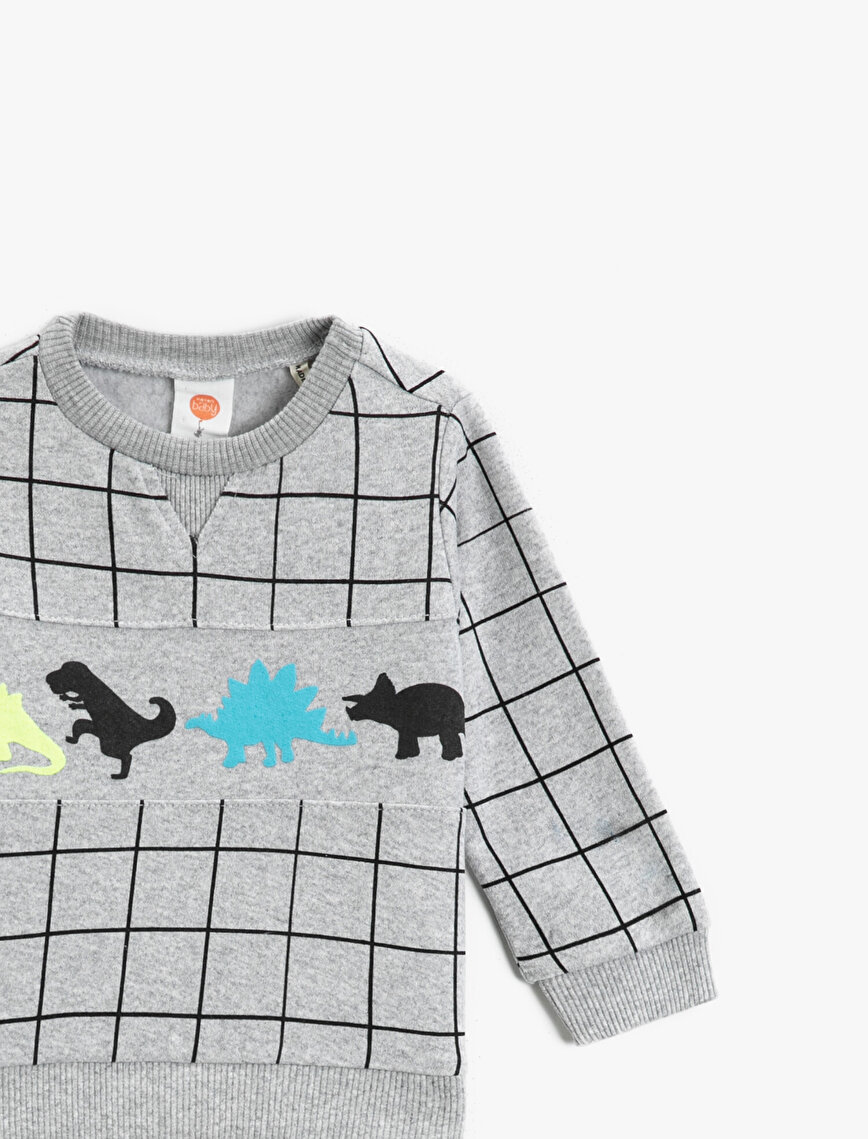 Striped Dinosaur Printed Crew Neck Sweatshirt