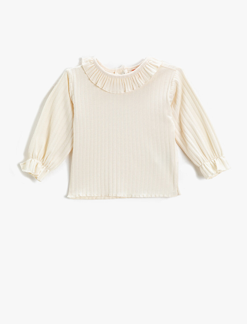 ekru kiz cocuk firfirli tisort balon kollu 2kmg19222ak002 koton