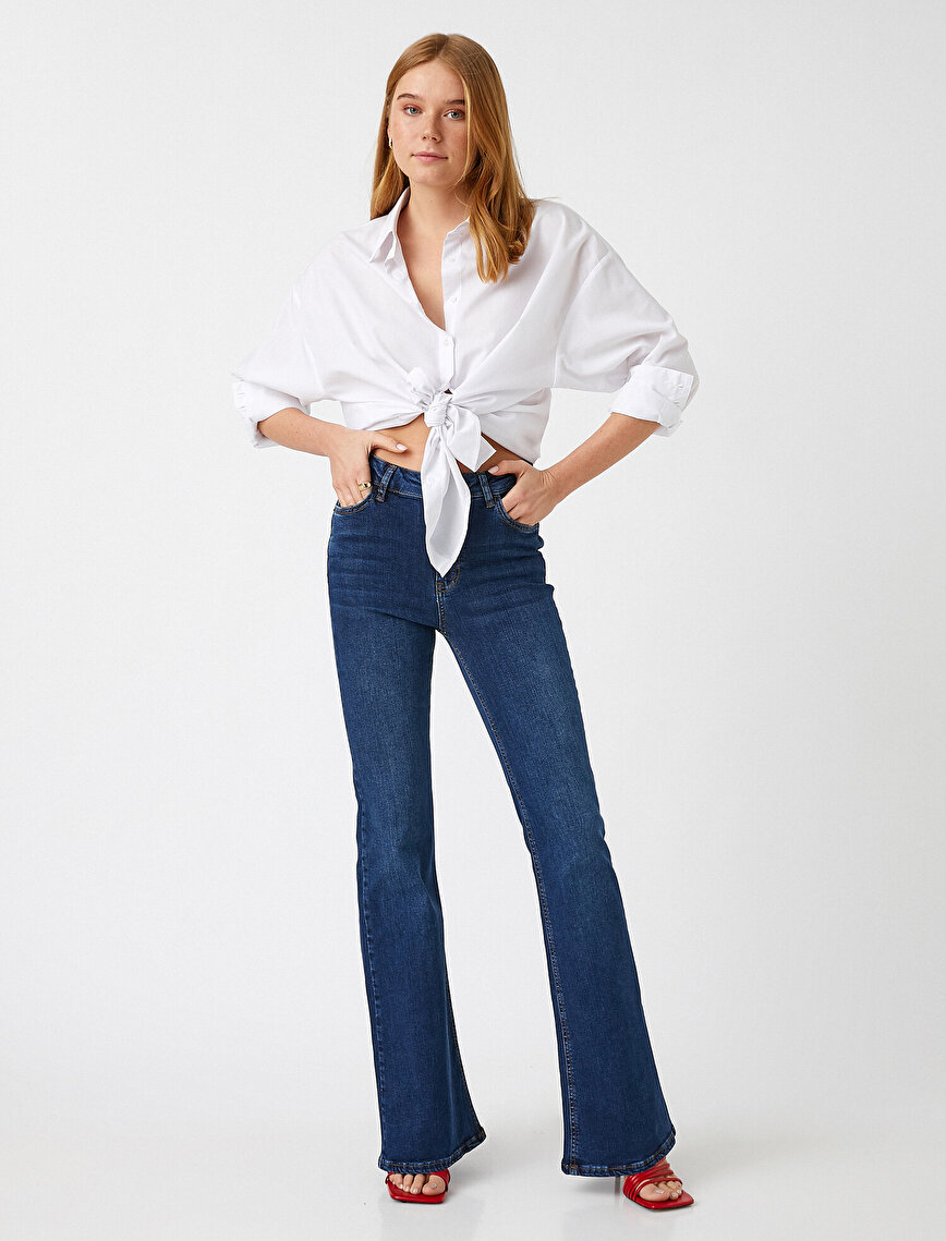 Yüksek Bel Kot Pantolon - Flare Jean