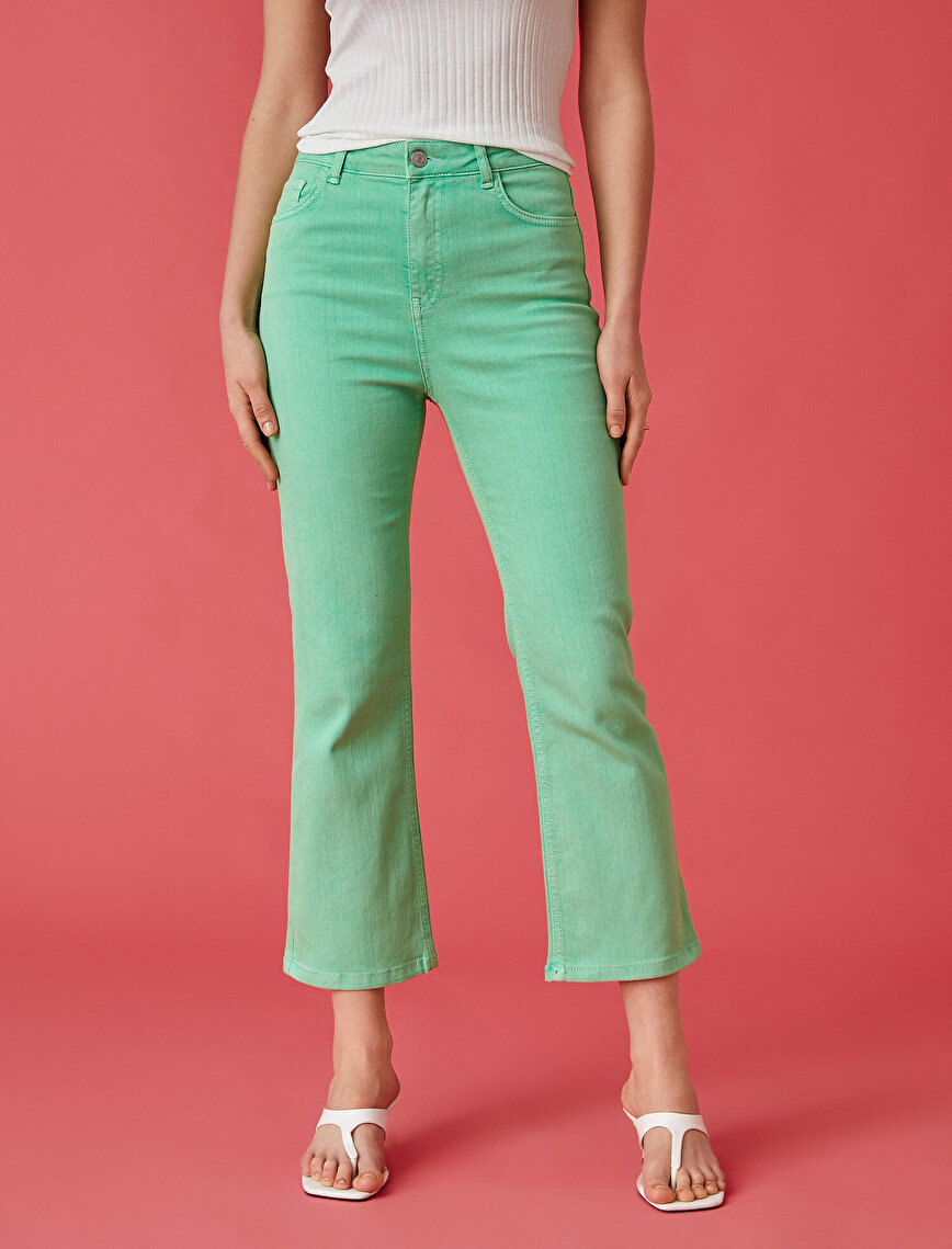 Crop Kot Pantolon Yüksek Bel İspanyol Paça - Flare Jean
