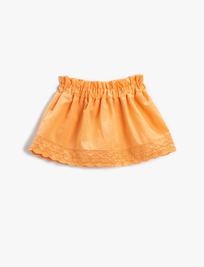 Mini Skirts Festooned Detailed Flowy Elastic Waist