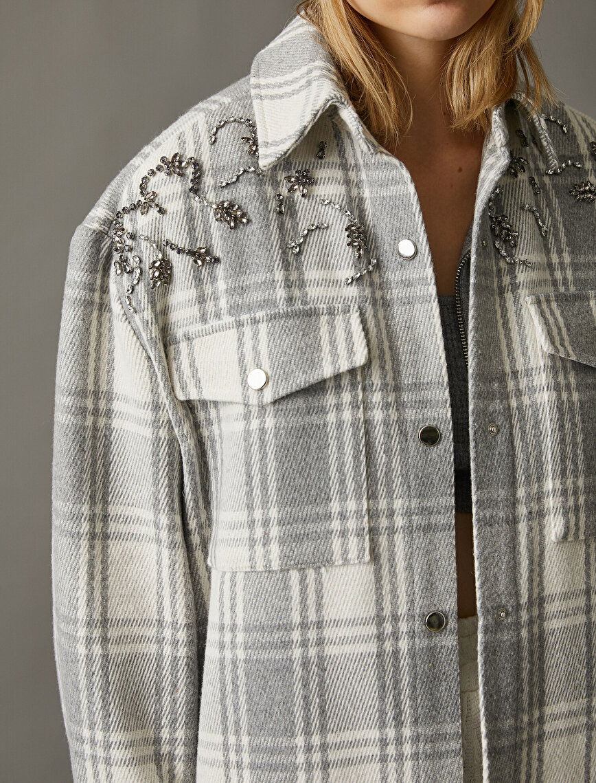 Embroidered Checked Shacket