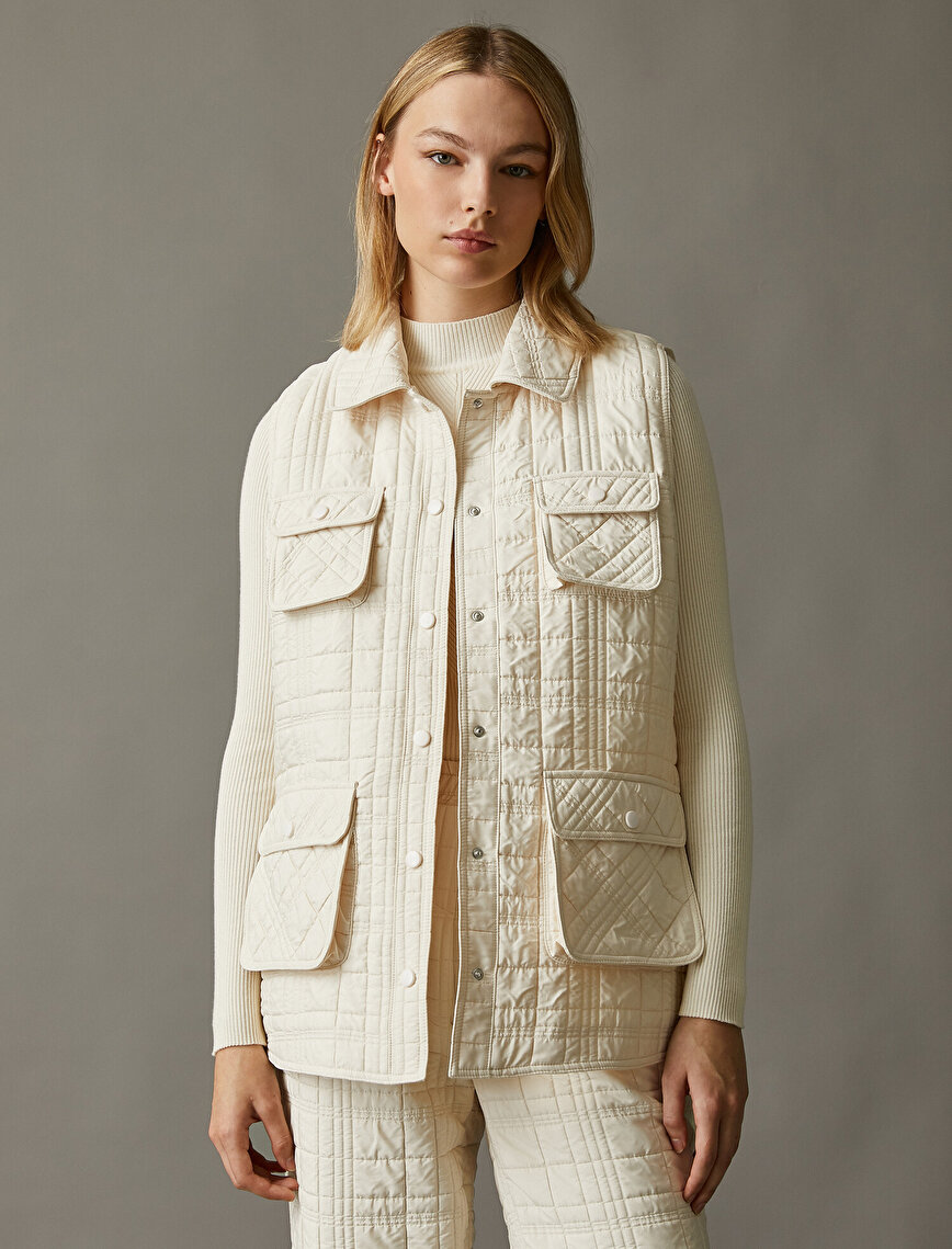 Lapel Collar Quilted Vests