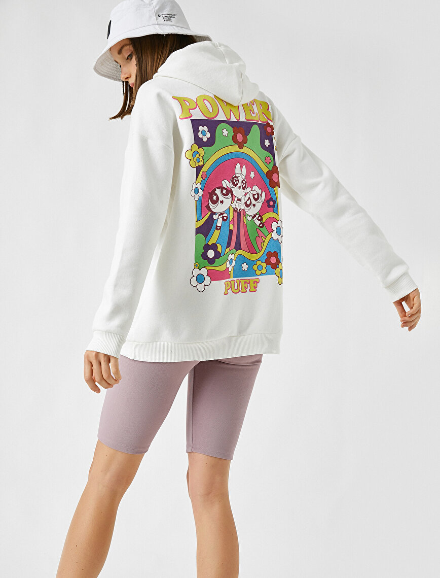 Powerpuff Girls Lisanslı Kapüşonlu Oversize Baskılı Sweatshirt