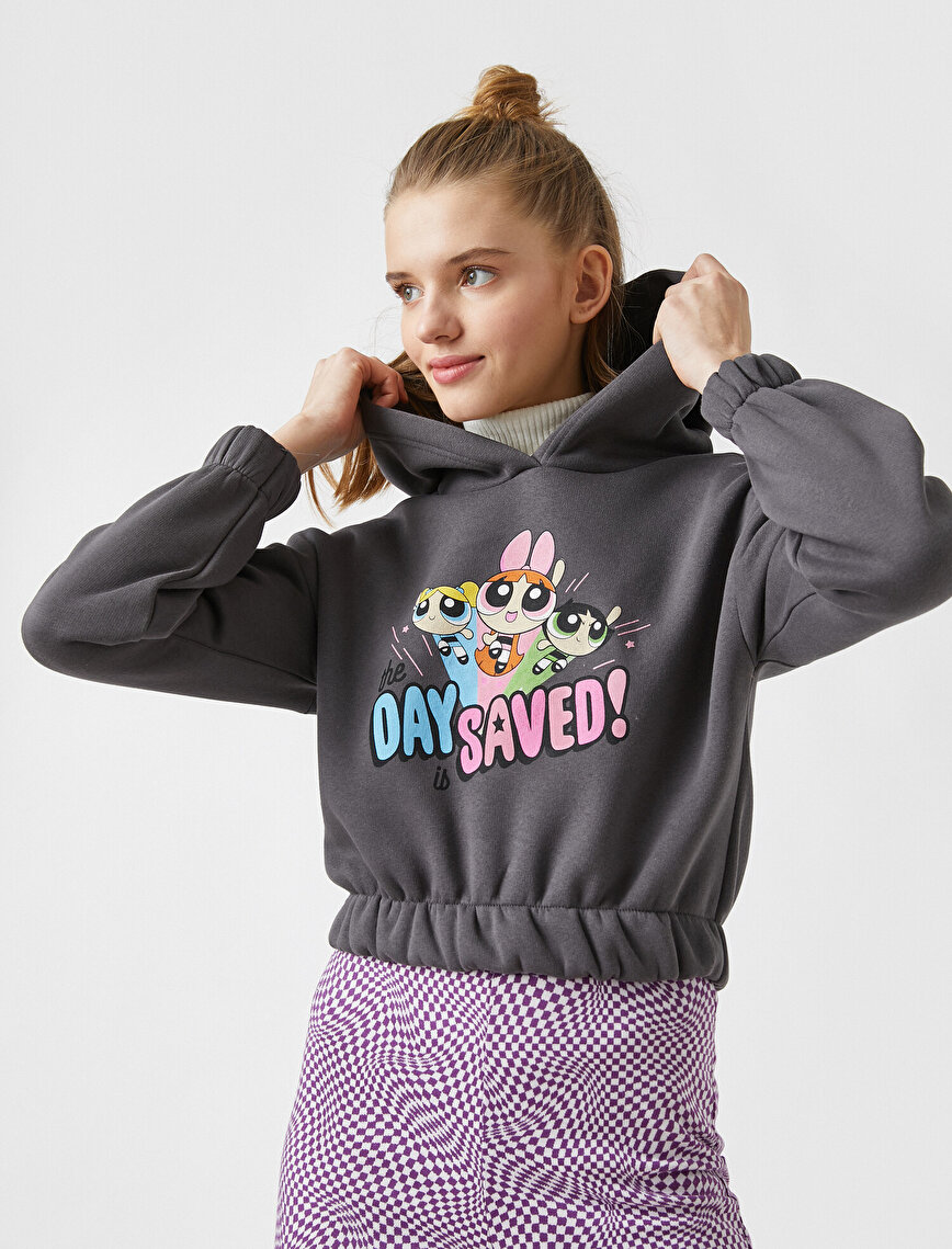 Powerpuff Girls Lisanslı Kapüşonlu Baskılı Sweatshirt