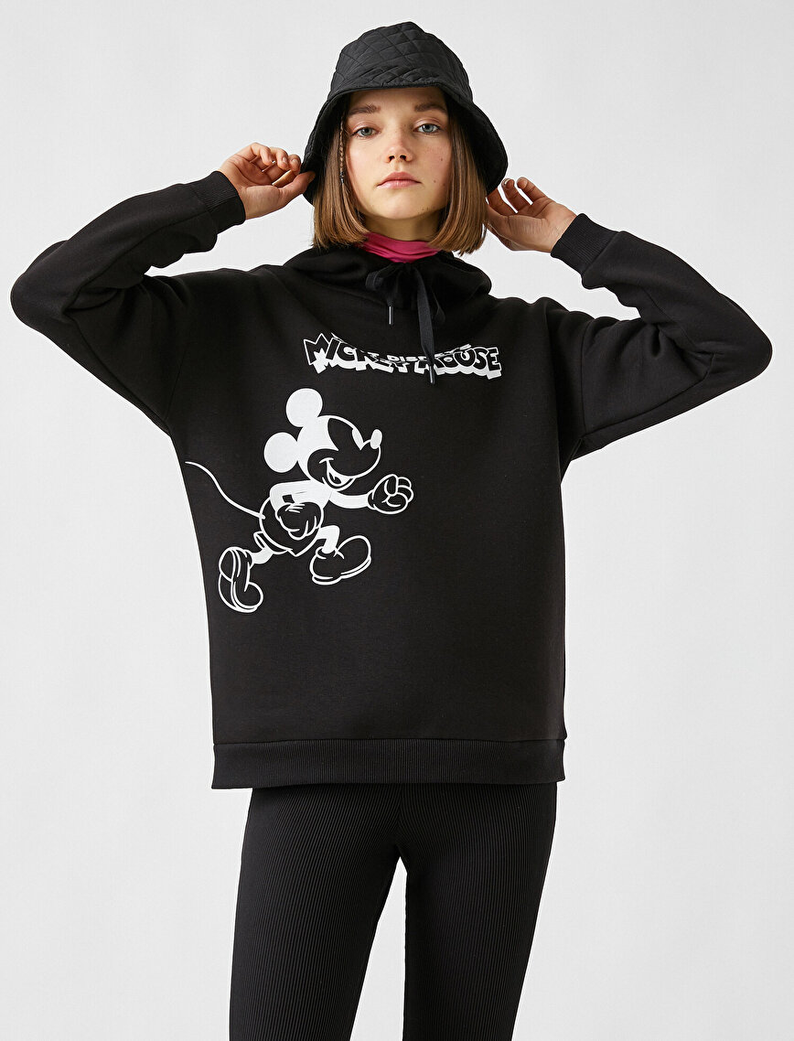 Disney Mickey Mouse Lisanslı Kapüşonlu Baskılı Sweatshirt