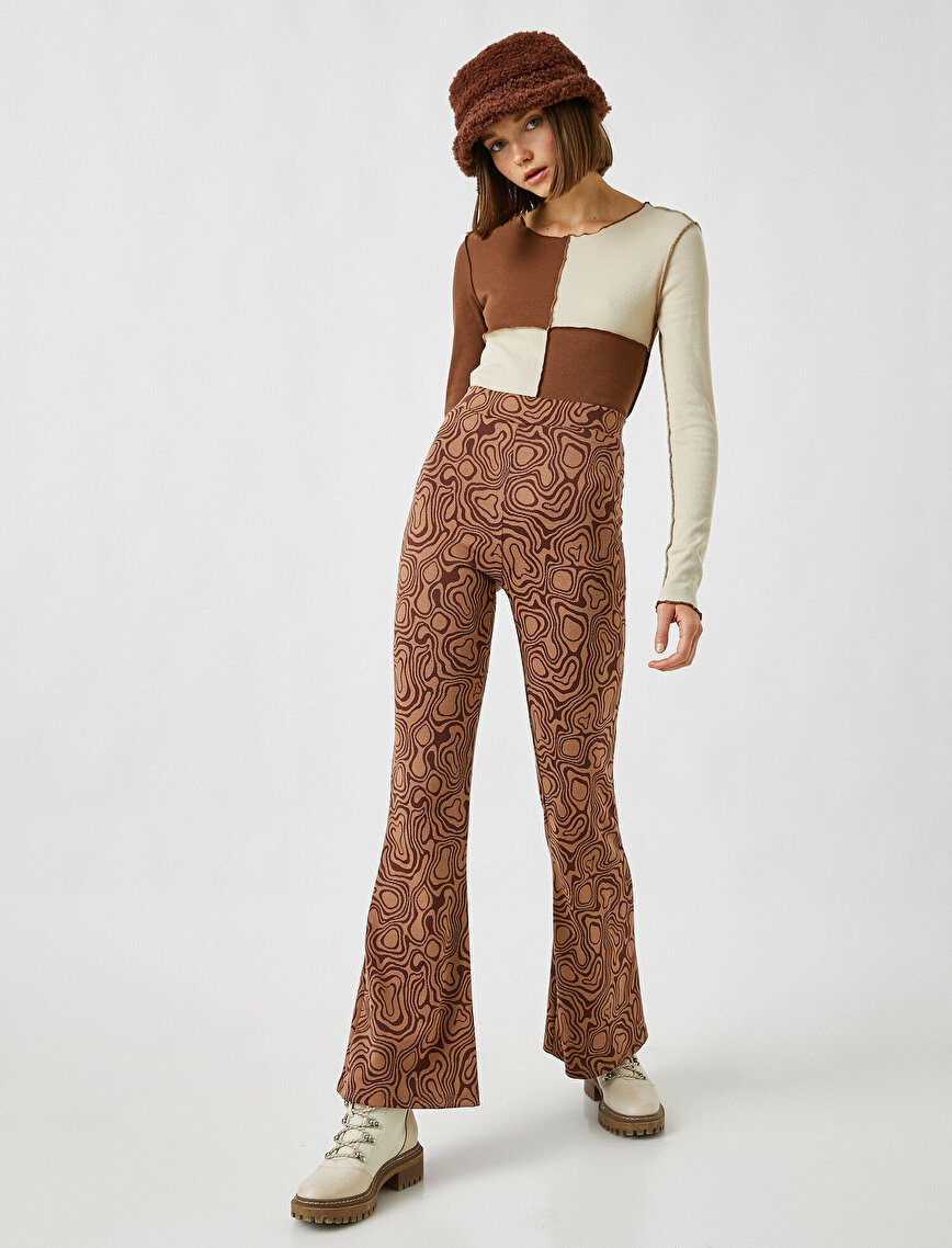 Patterned High Waist Flared Trousers