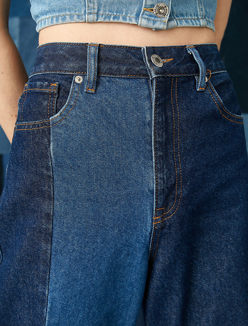 Renk Bloklu Kot Pantolon - Straight Jean