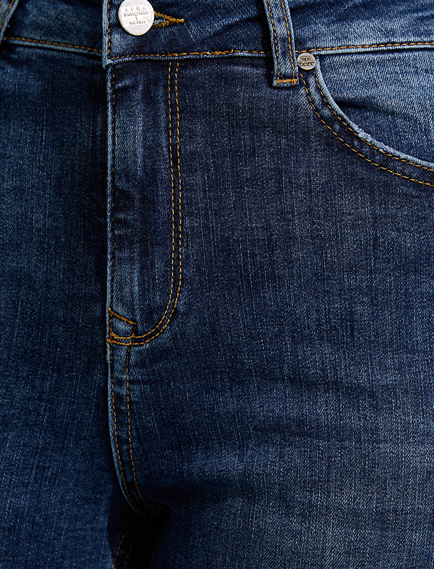 Standart Bel Düğmeli Cepli Kot Pantolon - Skinny Jean