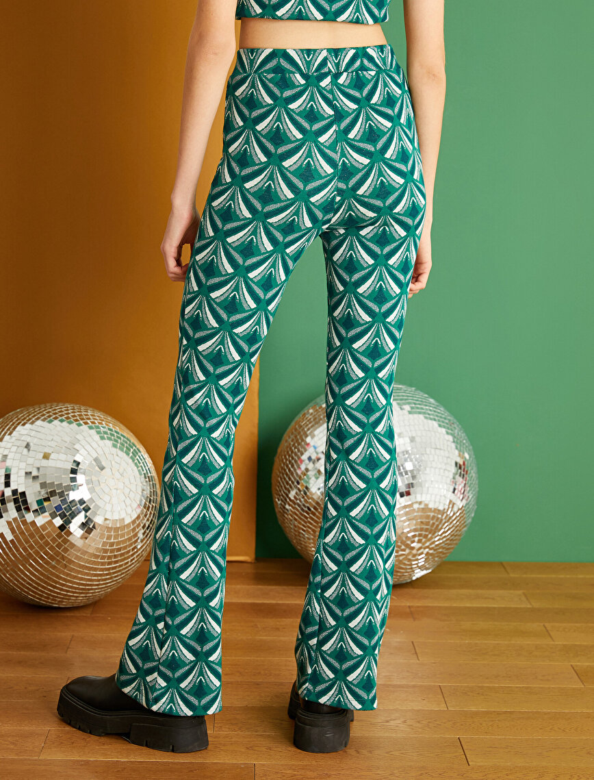 High Waist Patterned Flared Trousers
