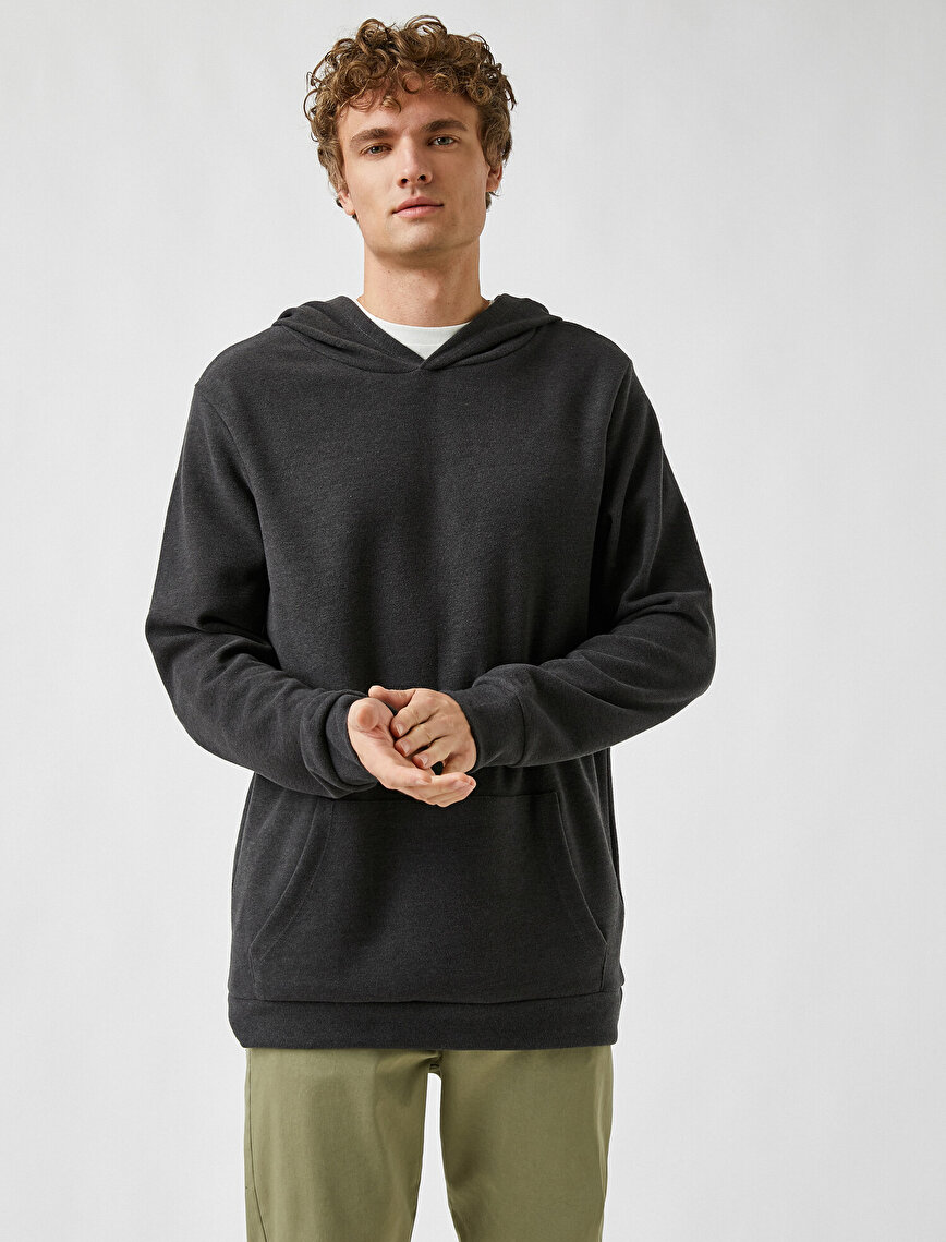 Oversize Basic Kapüşonlu Sweatshirt