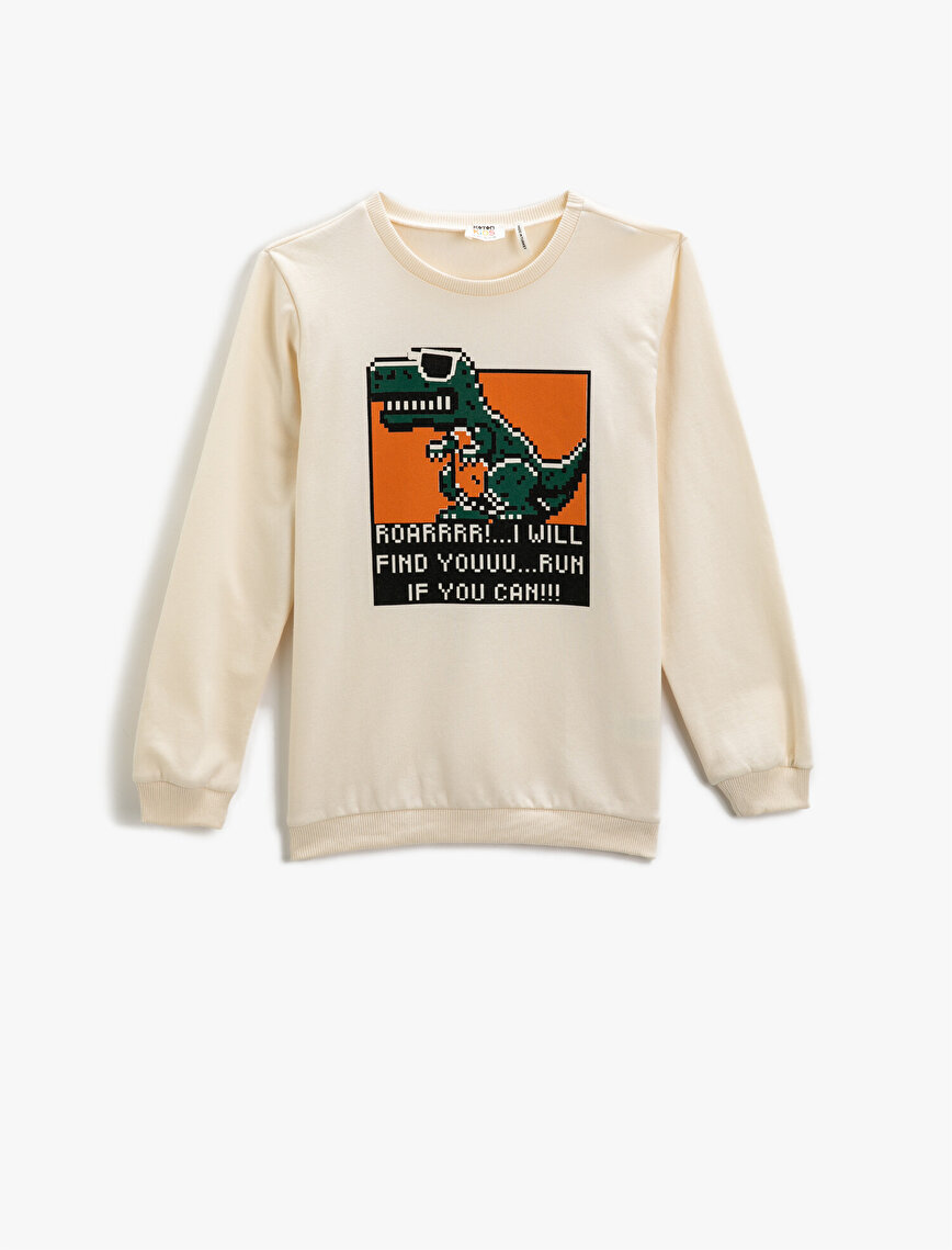 Dinozor Baskılı Sweatshirt Uzun Kollu