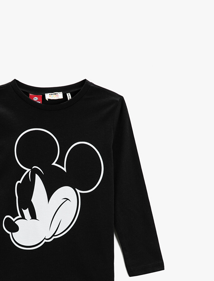 Mickey Mouse Lisanslı Baskılı Tişört Uzun Kollu Pamuklu
