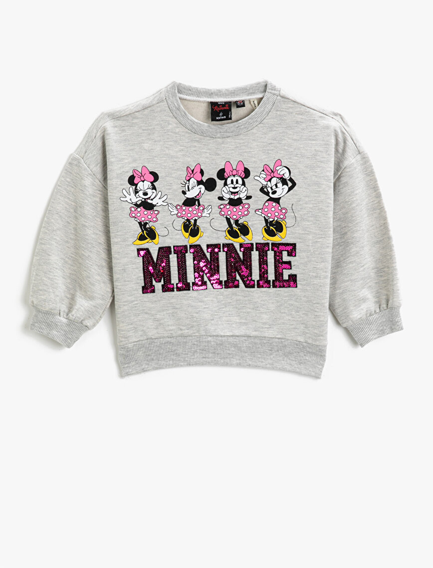 Minnie Mouse Lisanslı Baskılı Payetli Sweatshirt 