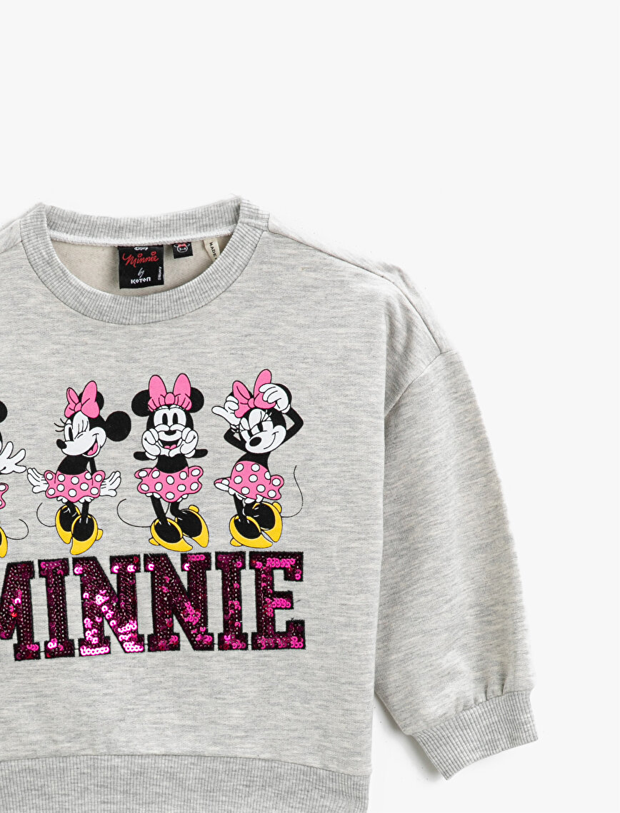 Minnie Mouse Lisanslı Baskılı Payetli Sweatshirt 