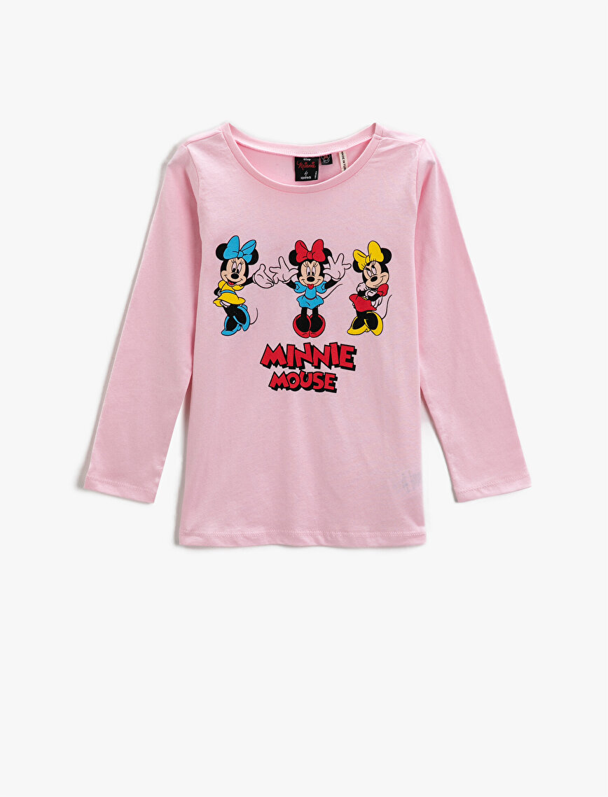 Minnie Mouse Baskılı Lisanslı Uzun Kollu Tişört Pamuklu