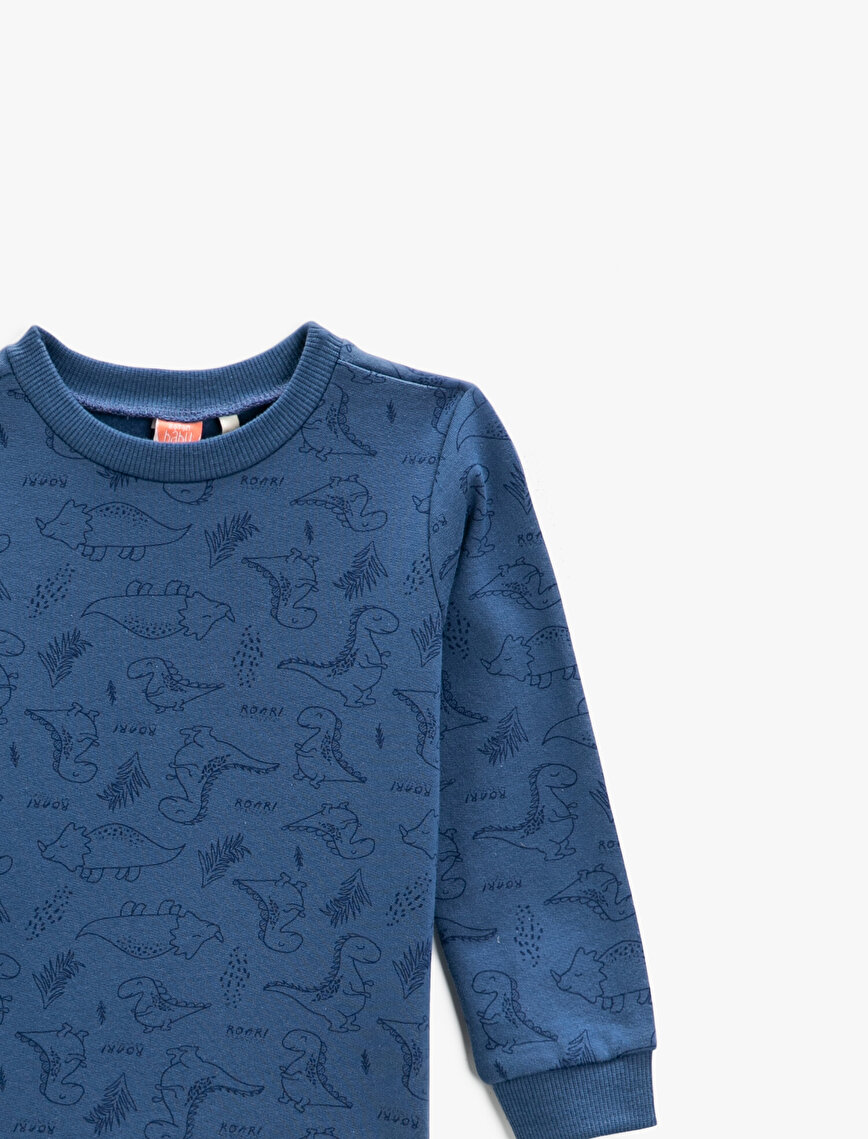 Dinosaur Printed Sweatshirt Crew Neck Cotton