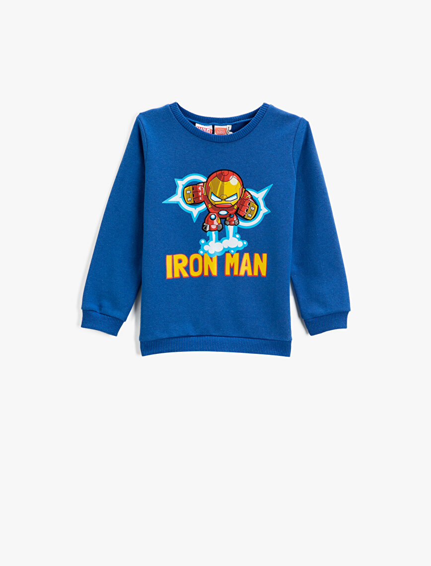 Iron Man Baskılı Sweatshirt Bisiklet Yaka Lisanslı