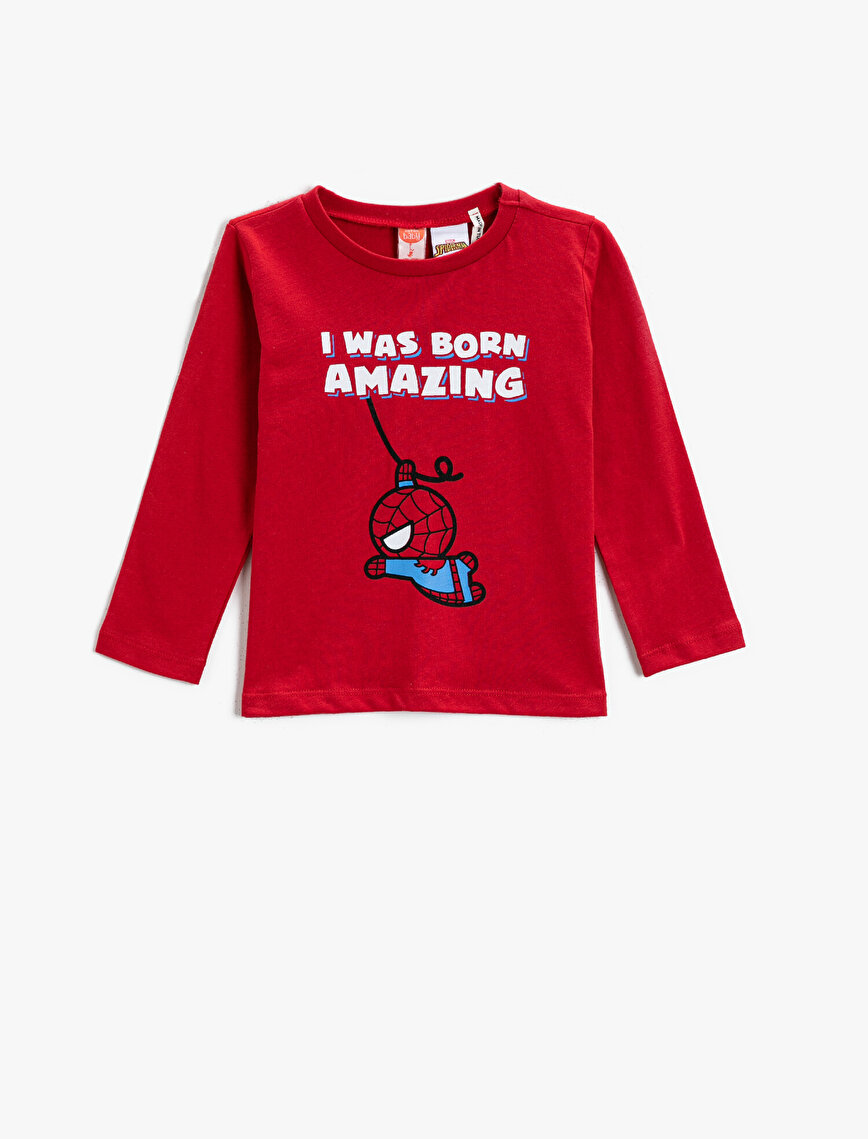 Spider Man Baskılı Uzun Kollu Tişört Lisanslı Pamuklu
