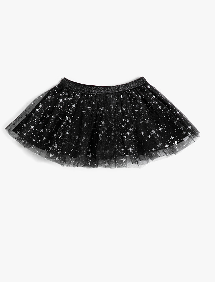 Tulle Detailed Glitter Mini Skirt