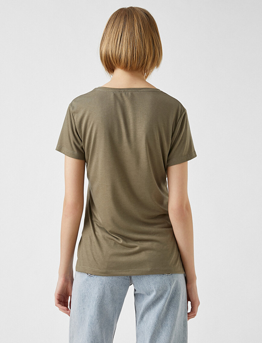 V Neck Sequinned Short Sleeve T-Shirt