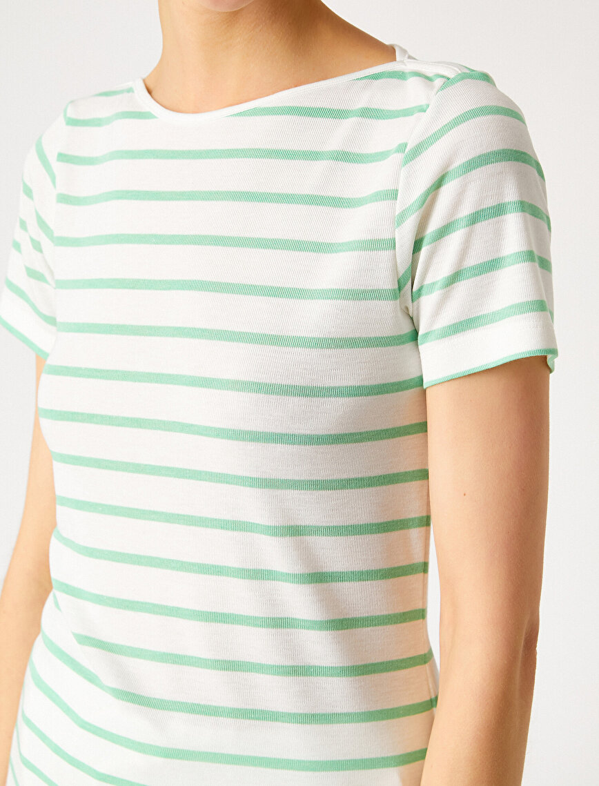 Crew Neck Short Sleeve Striped Basic T-Shirt