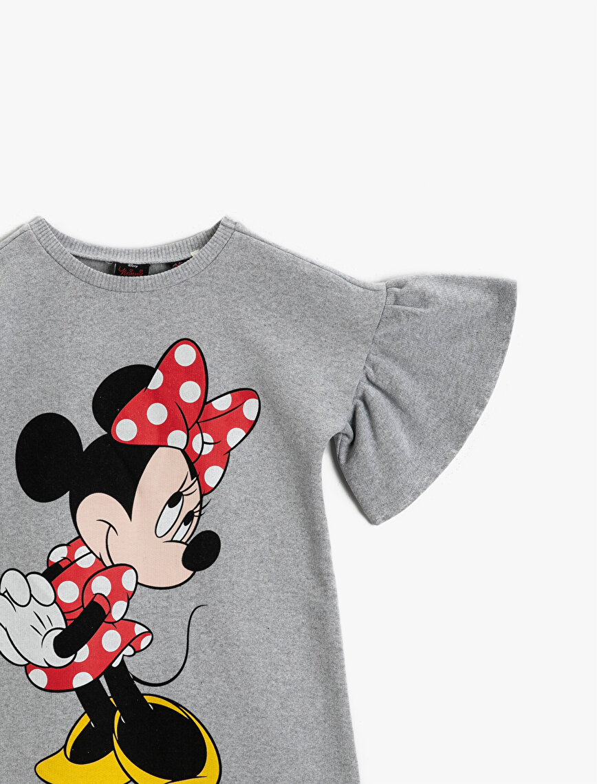 Minnie Mouse Lisanslı Baskılı Elbise Kısa Kollu