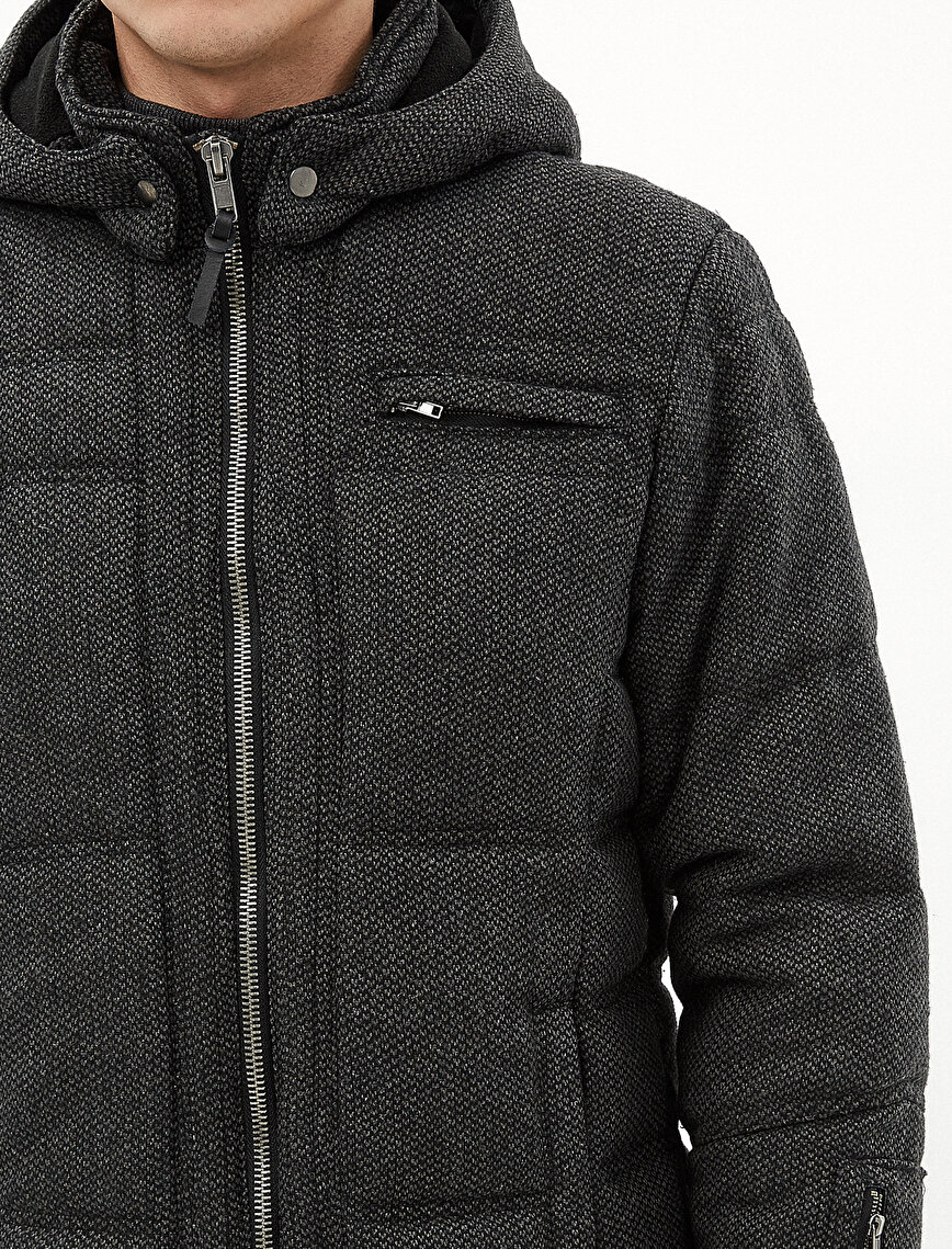 Siyah Erkek Kapşonlu Mont 7KAM21024KW01V Koton