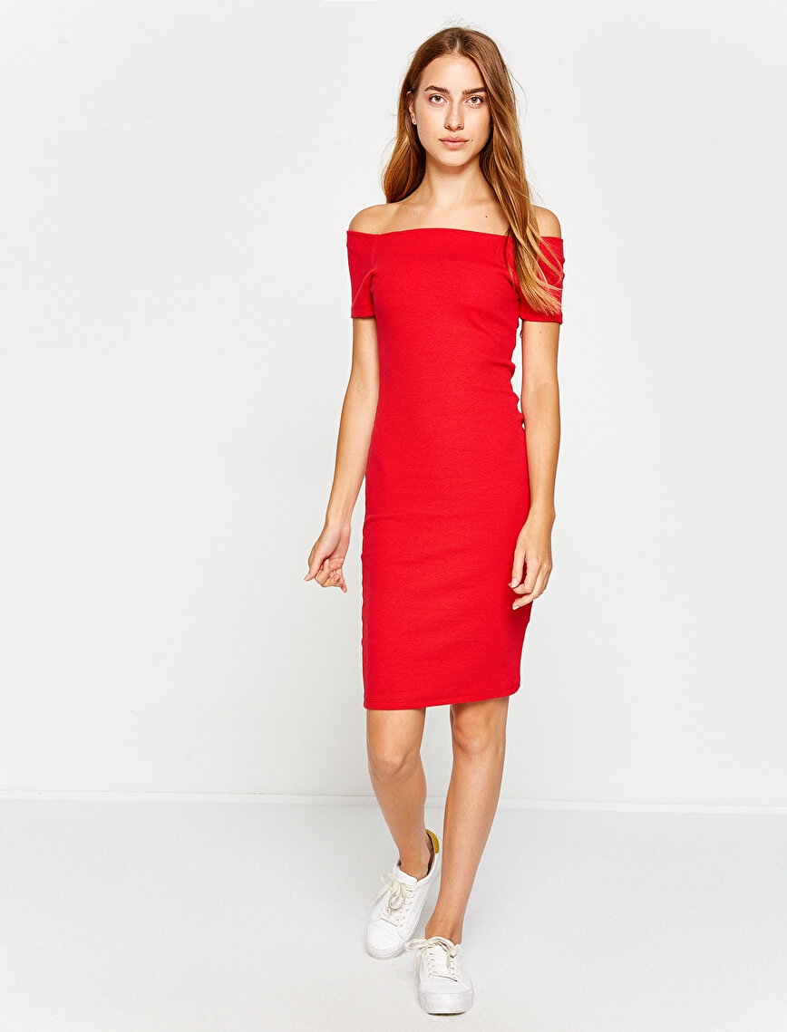 Kırmızı Bayan Omzu Açık Elbise 8KAK83438QK451 Koton