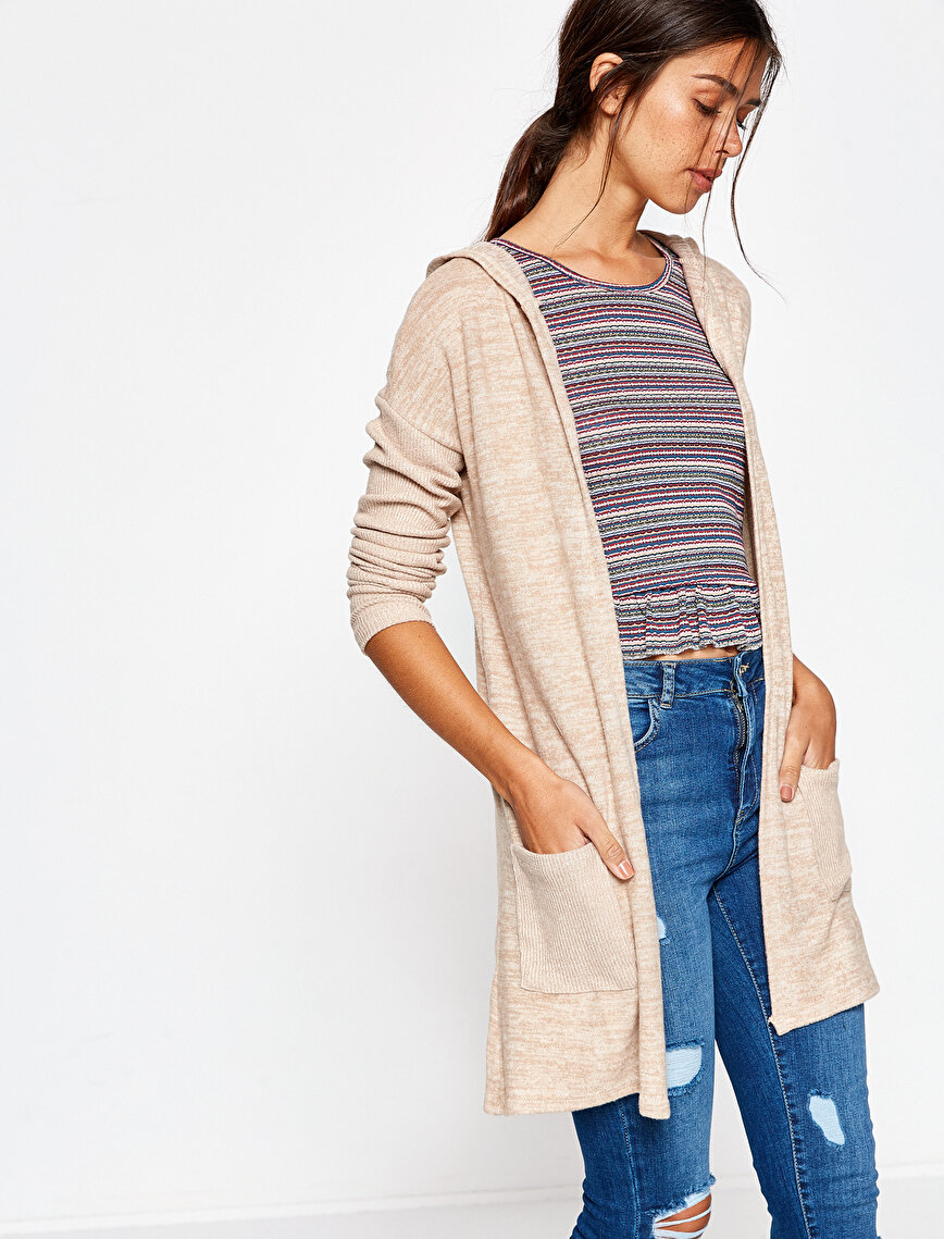 beige hooded cardigan