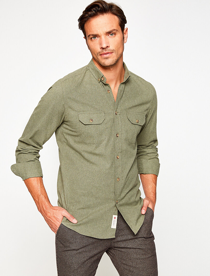 Khaki Men Pocket Detailed Shirt 8kam64888ow886xs Koton