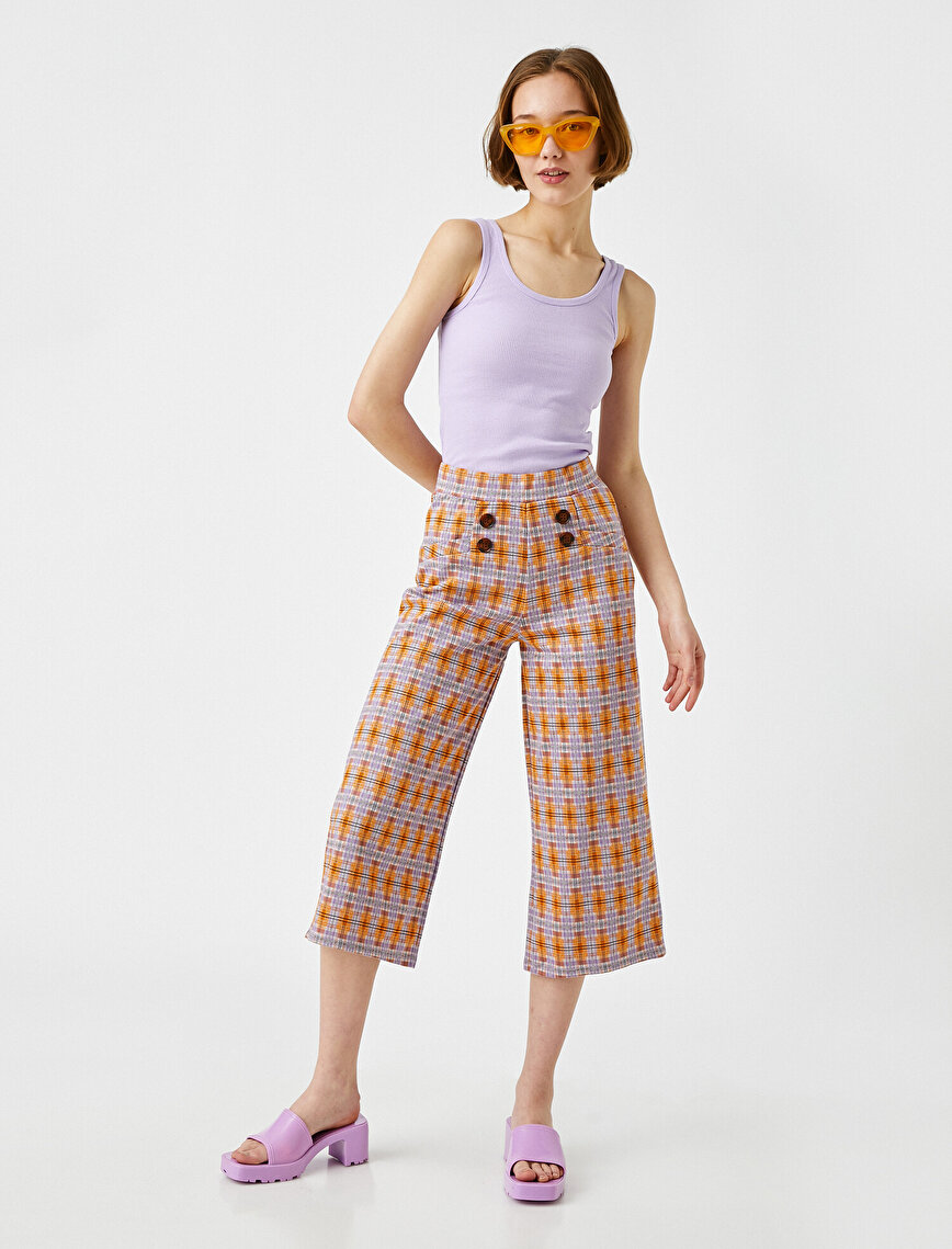 Wide Leg Trousers Printed Crop Cotton