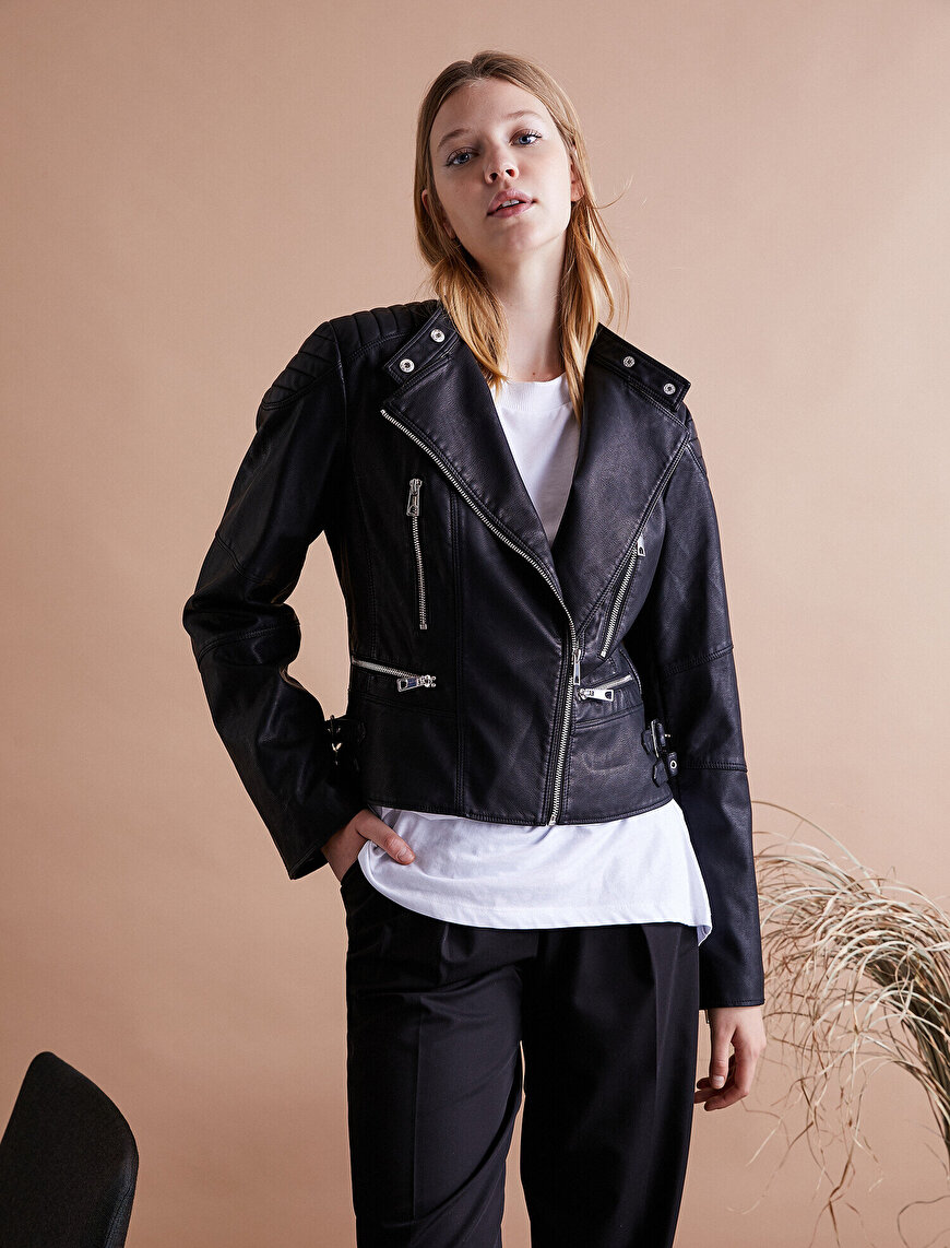 Suni Deri Fermuar Detaylı Ceket