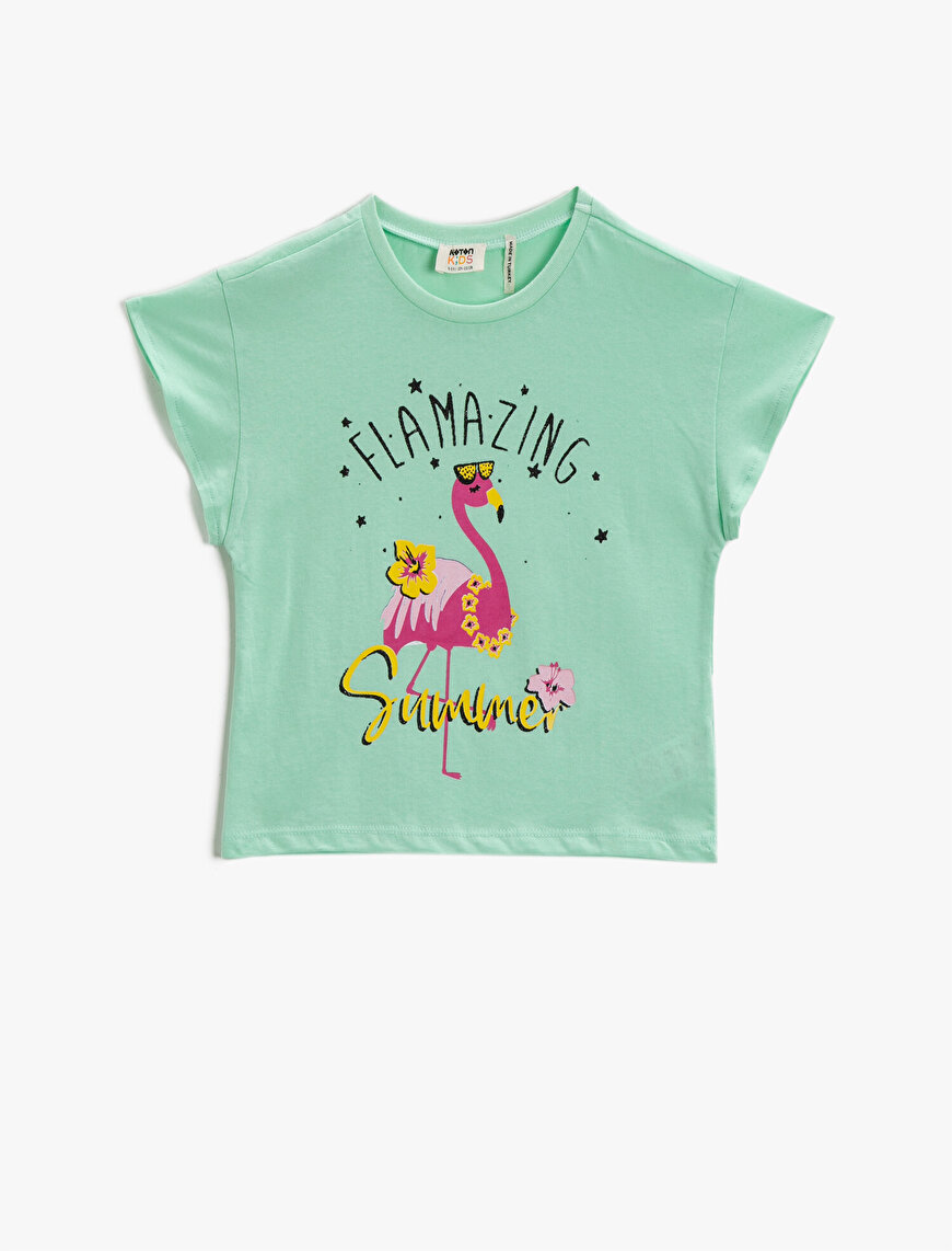 Flamingo Baskılı Basic Tişört Kısa Kollu Pamuklu 
