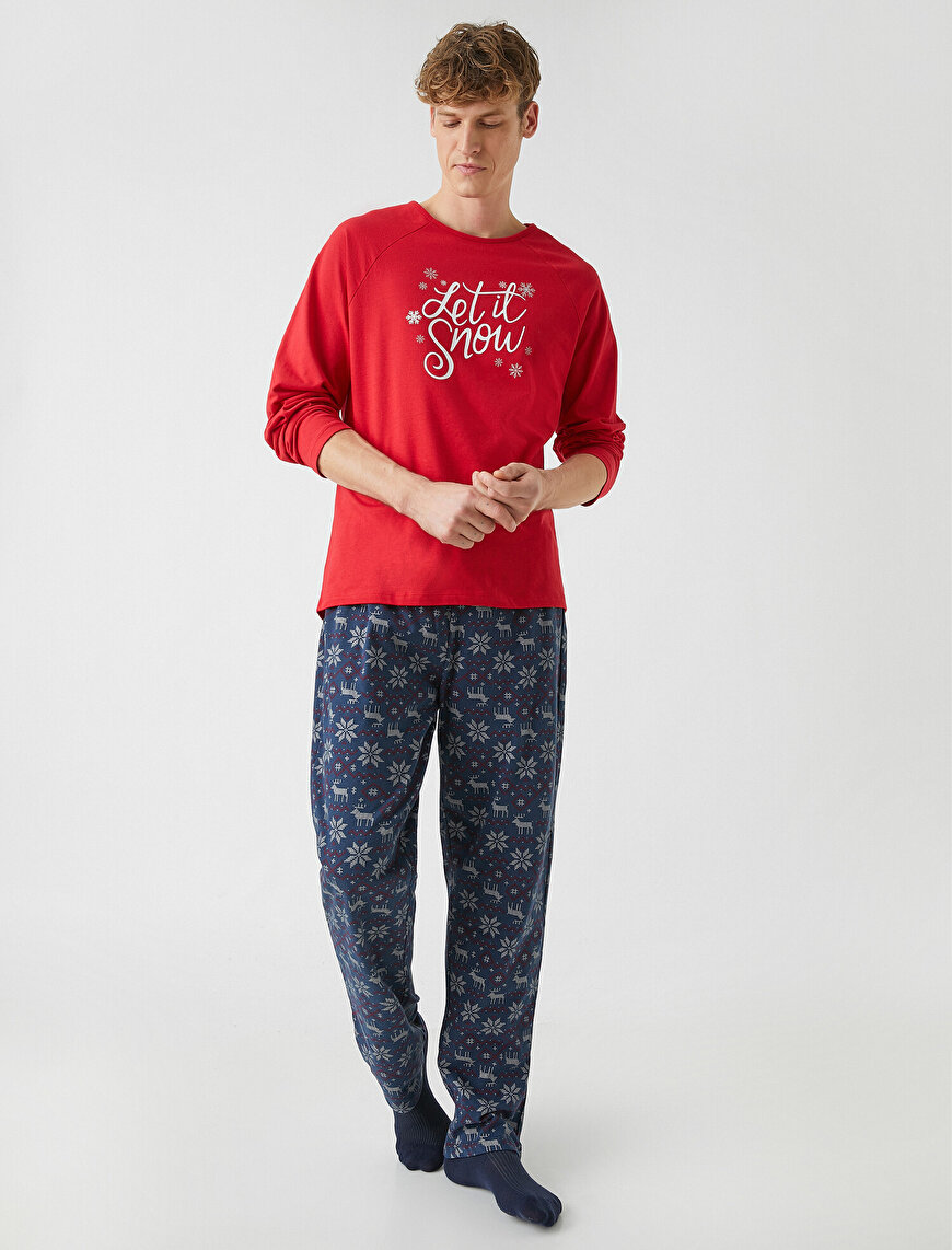 Yılbaşı Temalı Uzun Kollu Pijama Takımı