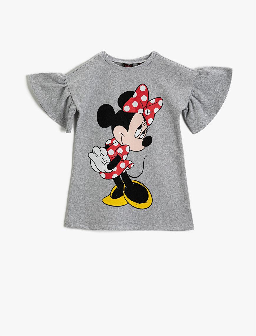 Minnie Mouse Lisanslı Baskılı Elbise Kısa Kollu