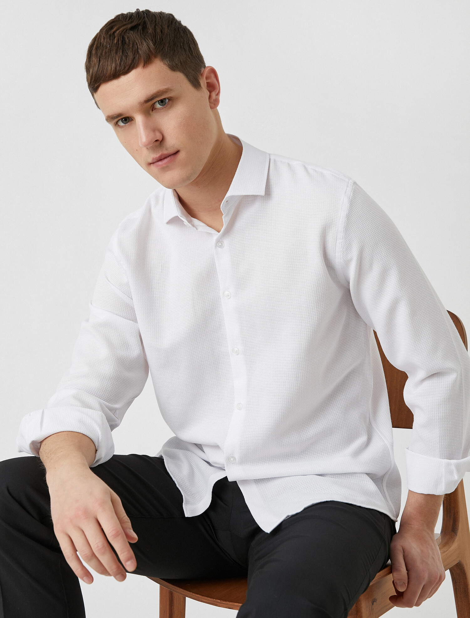 پیراهن مردانه آستین بلند سفید کوتون Koton