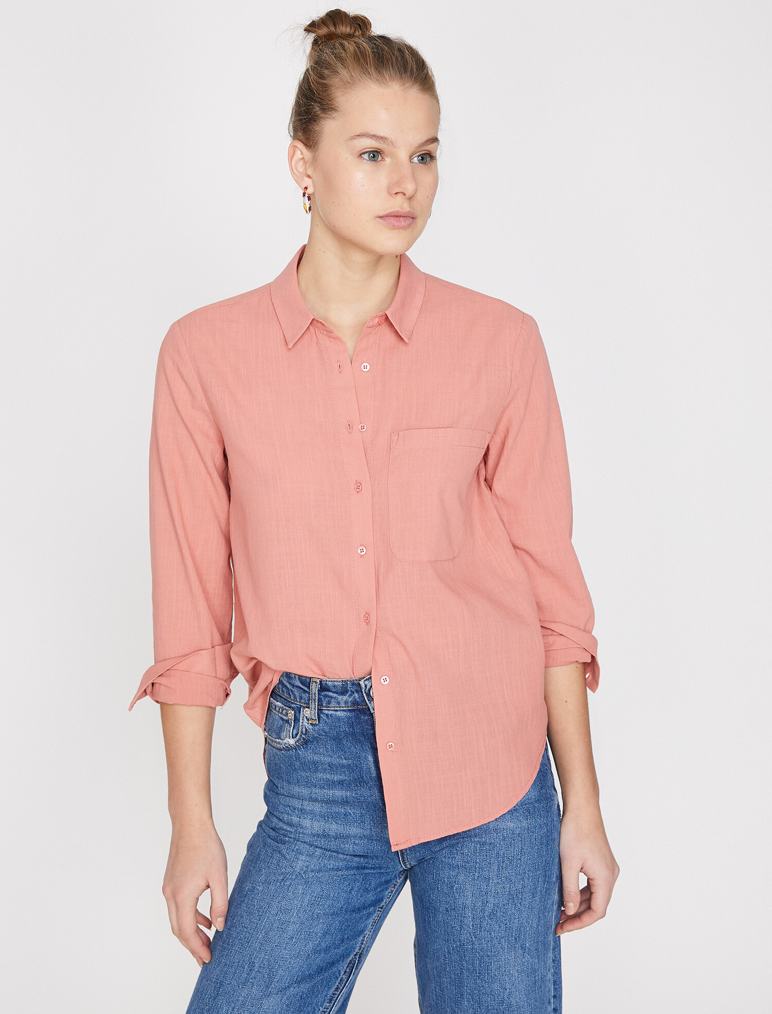 Koton Kadın Cep Detayli Gömlek Pembe Ürün Resmi